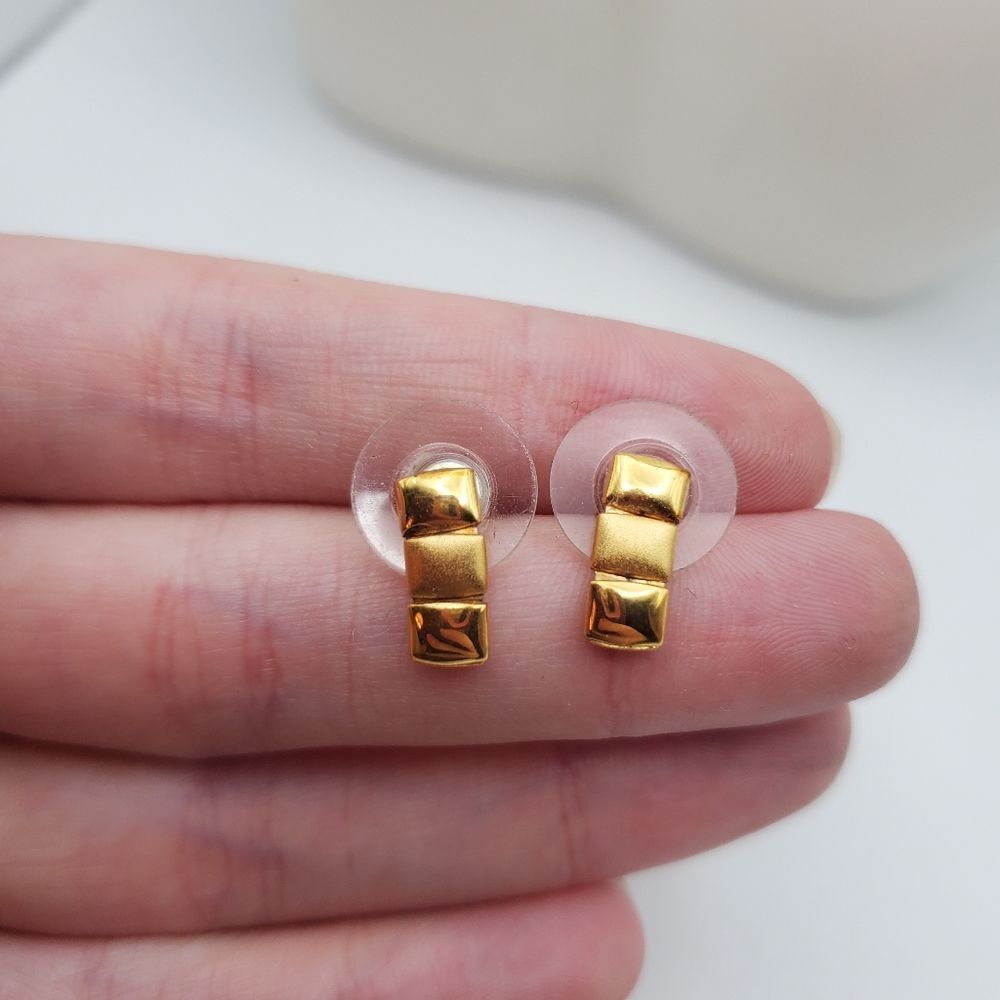 Gold tone bar earrings for pierced ears